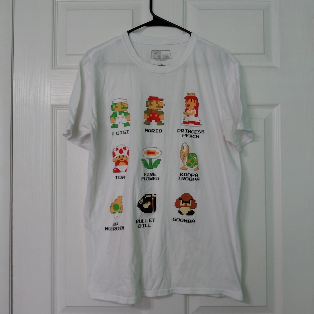 Super Mario Bros T-Shirt Mens L White Outdoor Nintendo Gaming Controller
